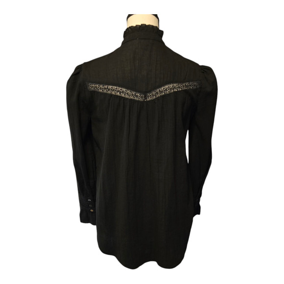 Sundance Louisa Button Up Blouse Womens Black Size XS High Ruffle Neck Feminine - Picture 4 of 11